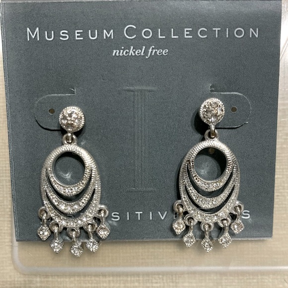Museum Collection Nickel Free Silver-tone CZ dangle earrings - Picture 1 of 3